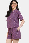 Zivame Starry Dreams Knit Cotton Shorts Set - Berry Conserve — thumbnail 3